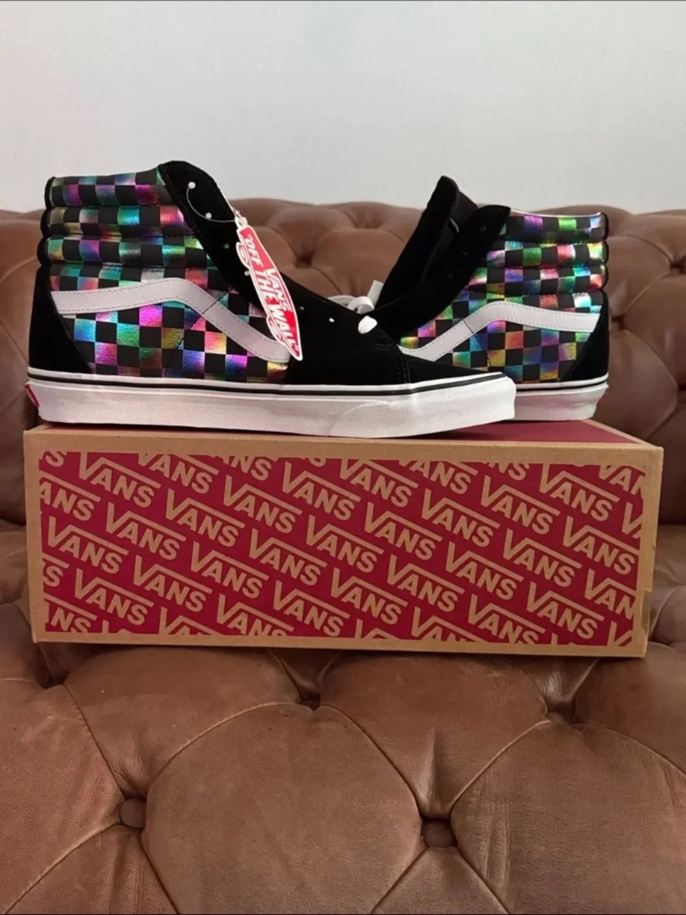 Vans Sk8-Hi Iridescent Checkerboard Women's 11.5 Suede Sneakers NIB
